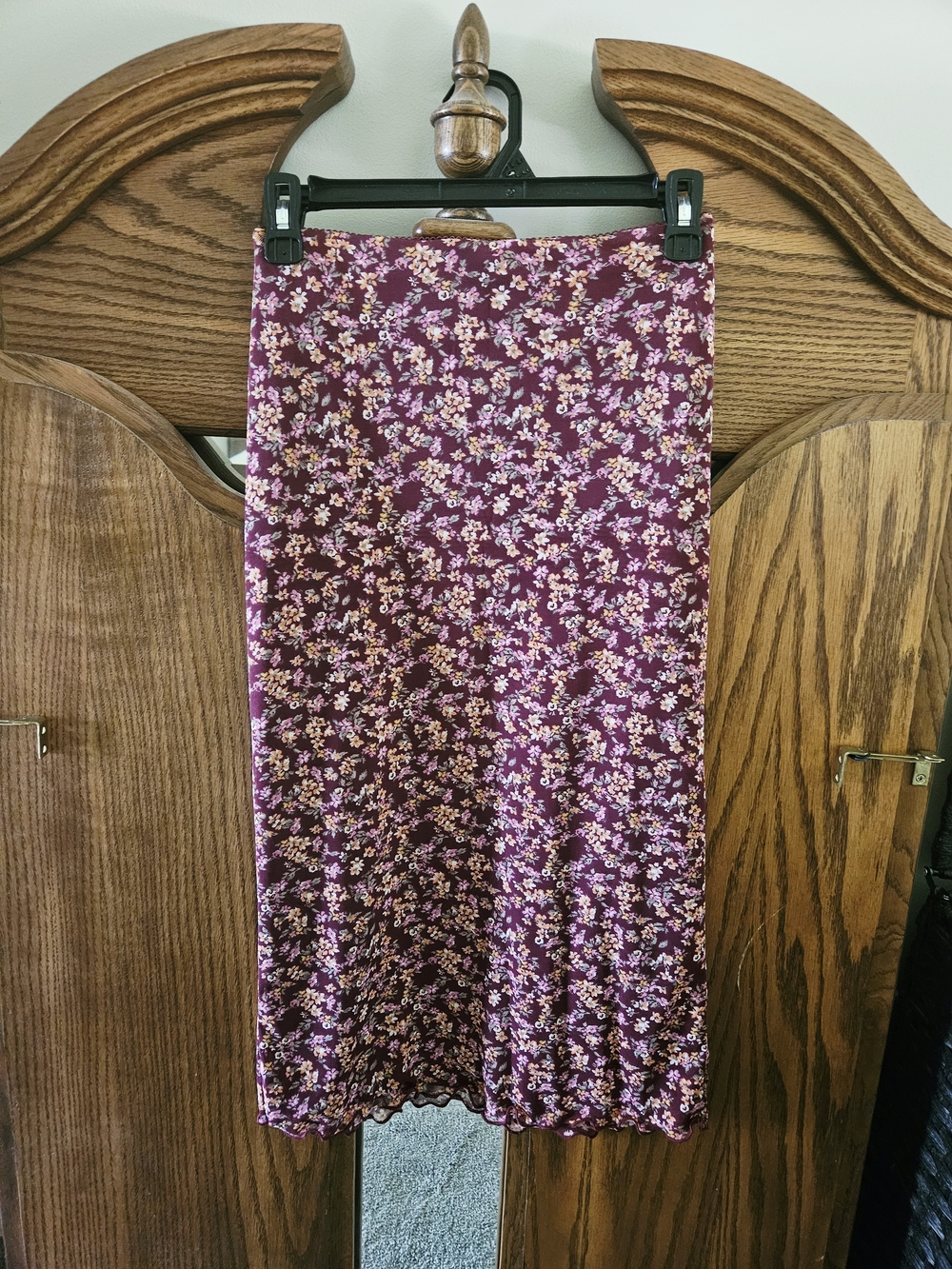 Forever 21 Burgundy Floral Midi Skirt
